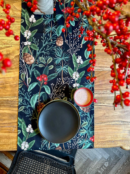 Christmas Forest Table Runner with Tassels