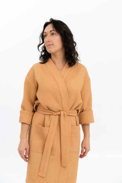 Long Waffle Fabric Robe for Women