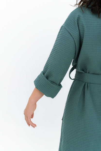 Long Waffle Fabric Robe for Women