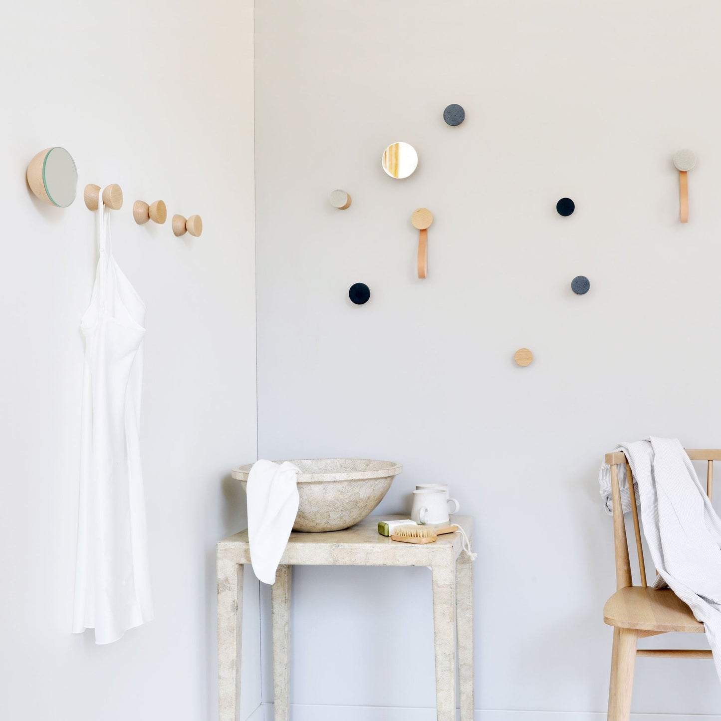 Beech Wood & Ceramic Wall Hook / Knob - Blue Black Specks