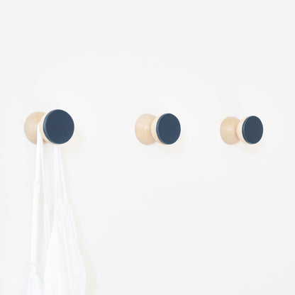 Beech Wood & Ceramic Wall Hook / Knob - Dark Blue