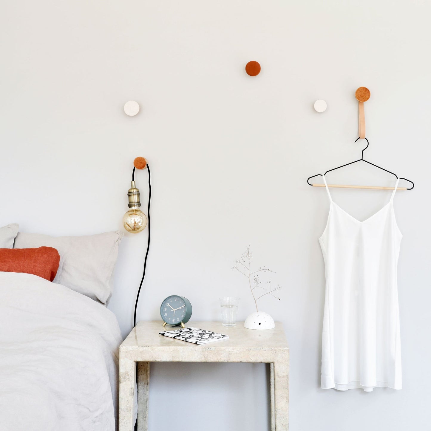 Beech Wood & Ceramic Wall Hook / Knob - Dark Terracotta Orange