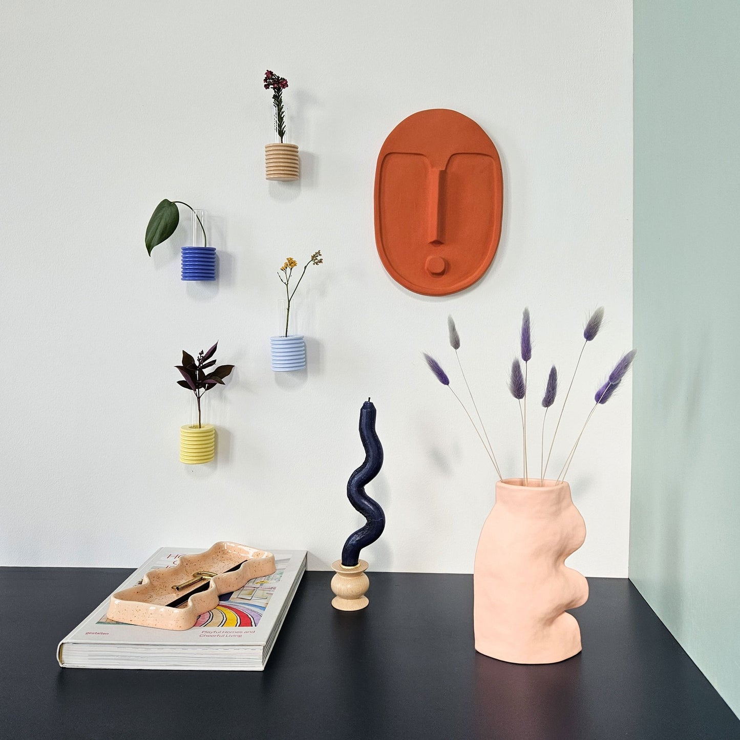Ceramic Wall Mask – Textured Terracotta Orange