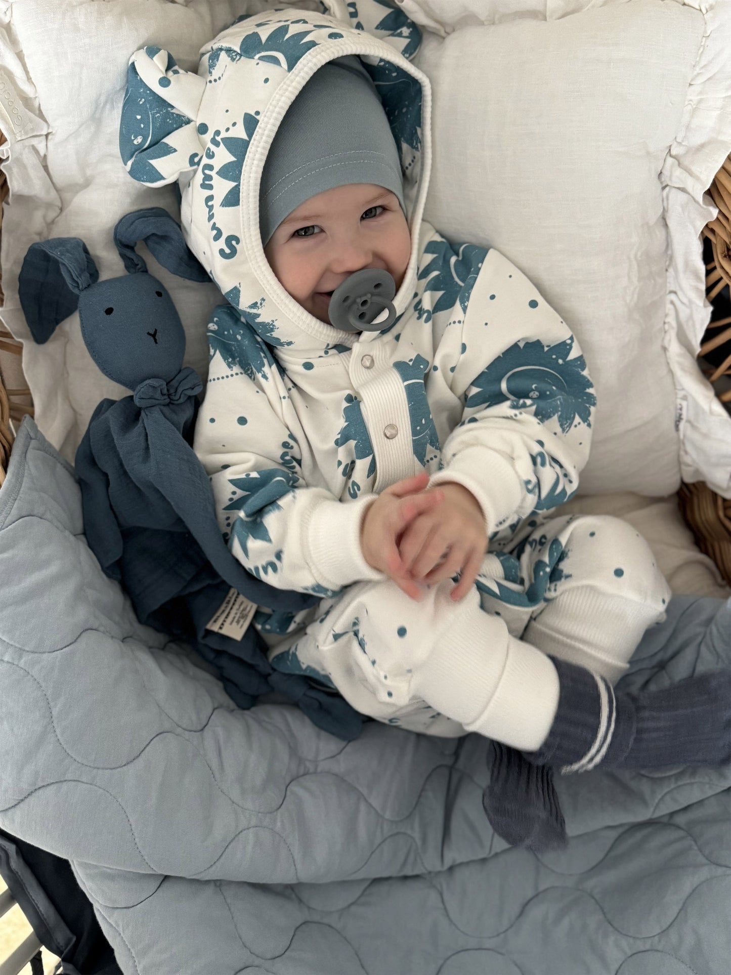 Eared Jumpsuit for Babies and Kids - Ecru Suns