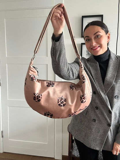 Hobo Bag - Brown Leopard Tulips