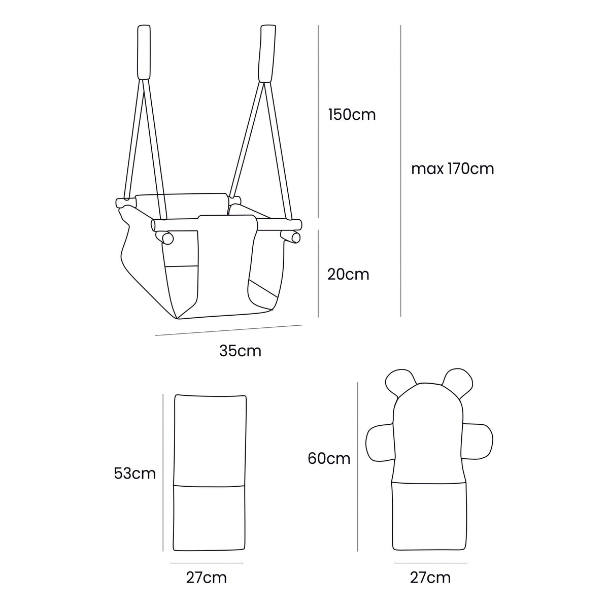 Indoor Baby Swing, Square - Olive Green