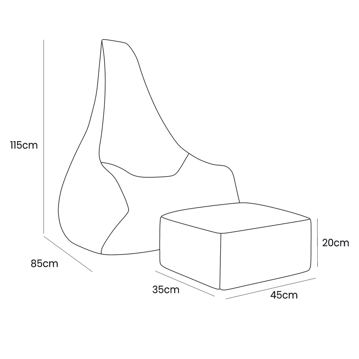 Tearo: Bean Bag + Footrest for Little Loungers - Taupe