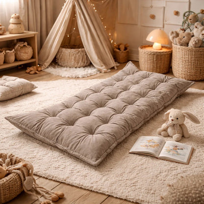 Quilted Kids' Floor Cushion, Brown, 3 Sizes Available