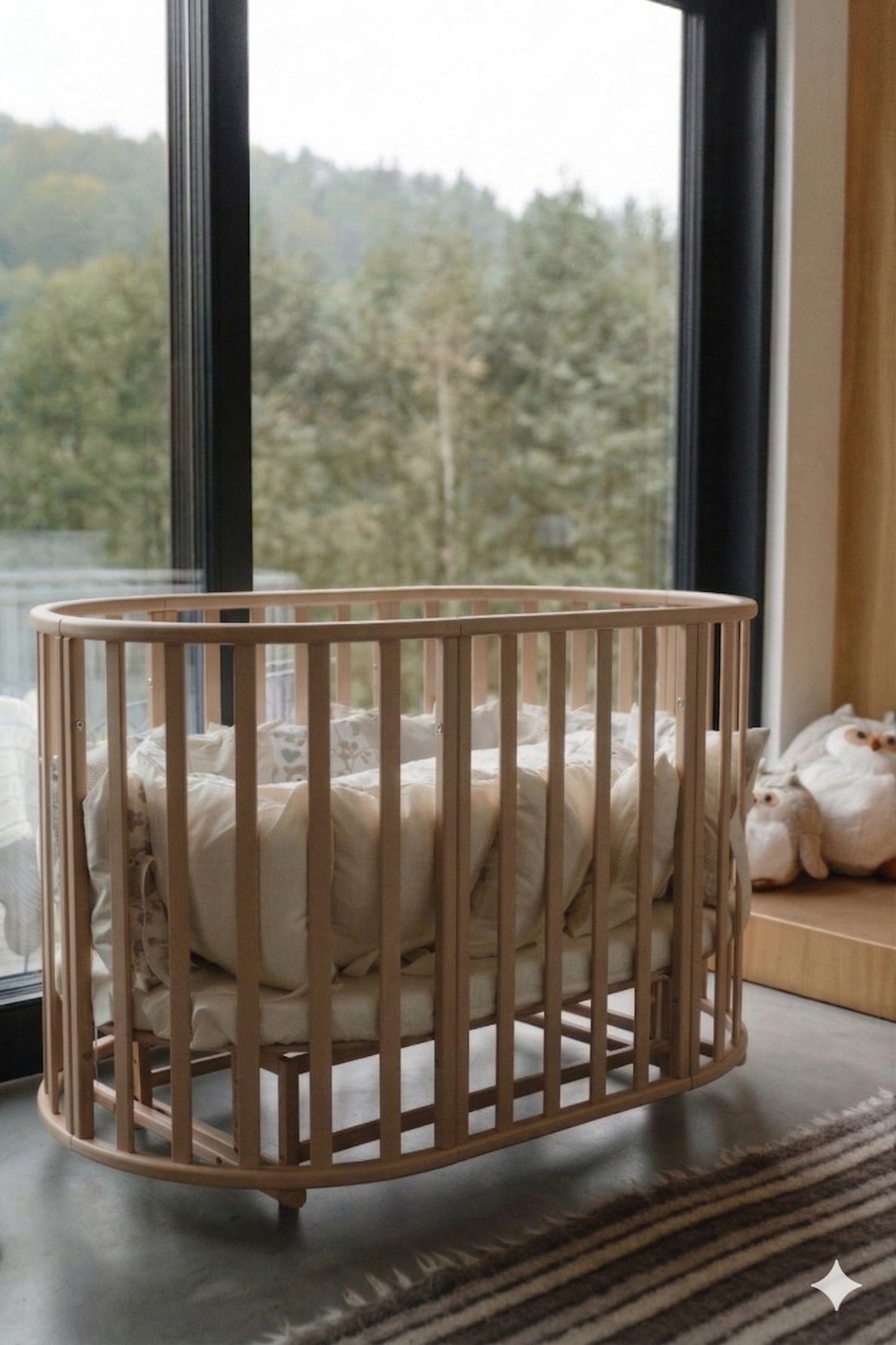 Round Baby Crib OLIN with Mattress - Cappuccino