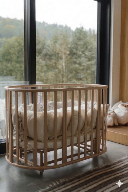 Round Baby Crib OLIN with Mattress - Cappuccino