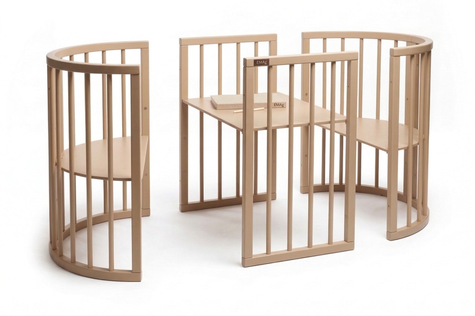 Round Baby Crib OLIN with Mattress - Cappuccino