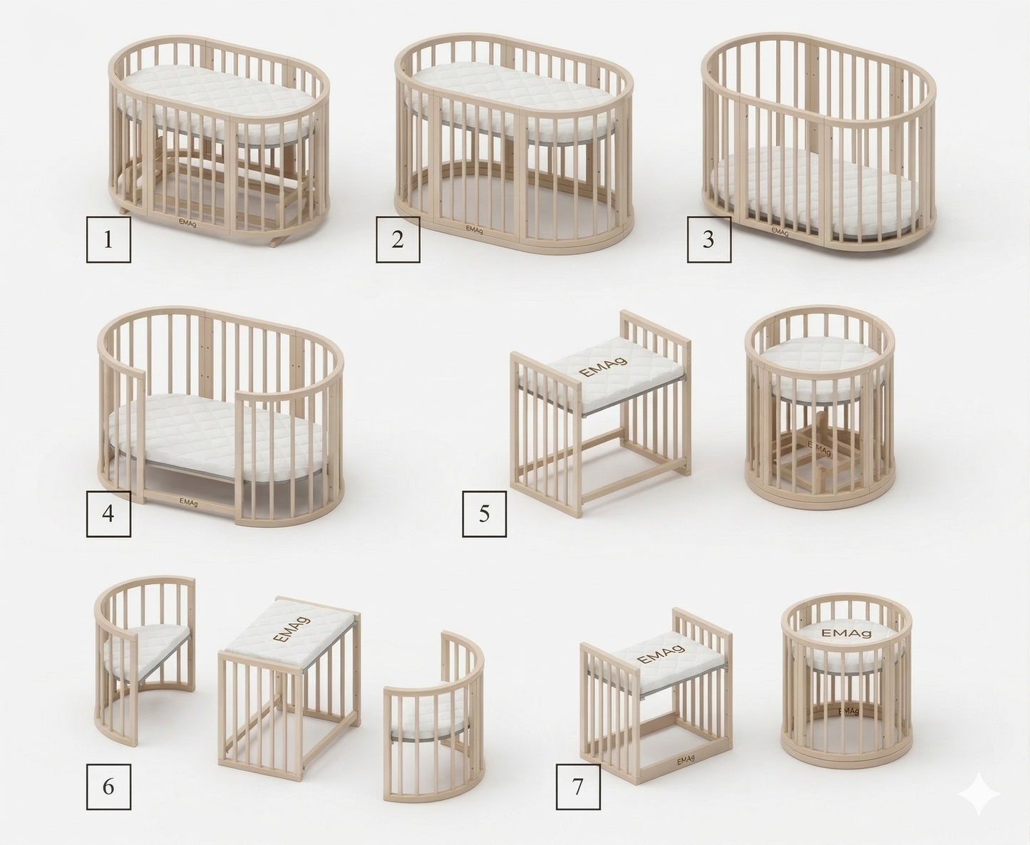 Round Baby Crib OLIN with Mattress - Cappuccino