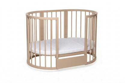 Round Baby Crib OLIN with Mattress - Cappuccino
