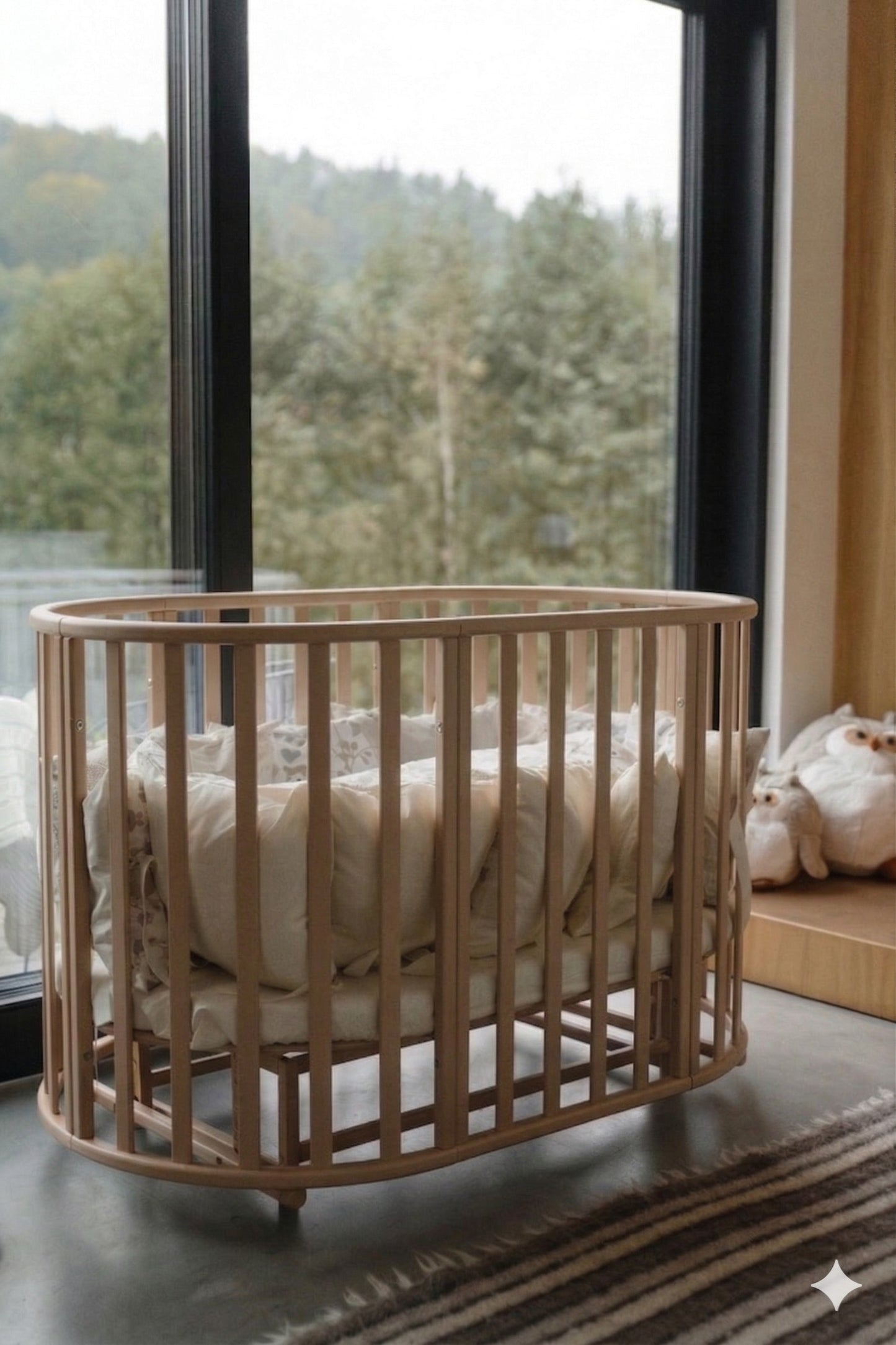 Round Baby Crib OLIN with Mattress - Cappuccino