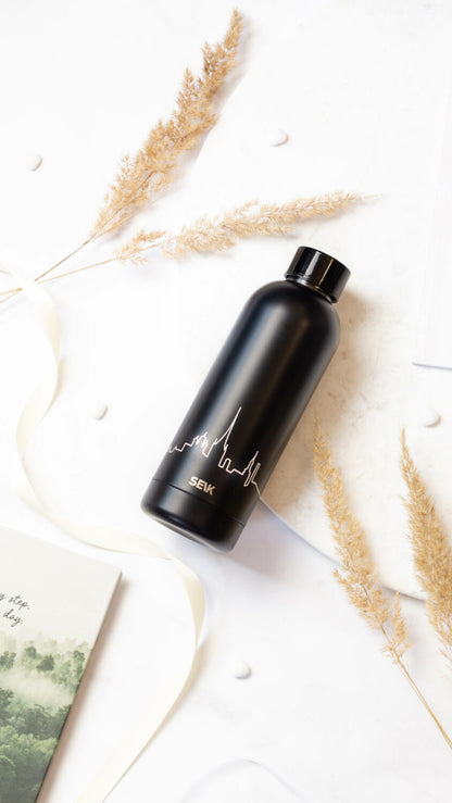 Water Bottle / Thermos – Tallinn Skyline from the Sea – Black, 500 ml, Stainless Steel