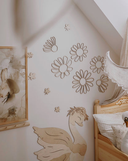 Set of 6 Wooden Flowers Wall Decoration - Daisies