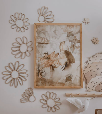 Set of 6 Wooden Flowers Wall Decoration - Daisies