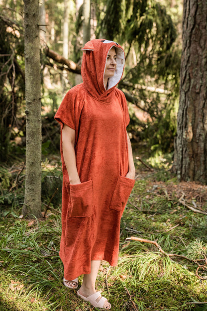 Short-Sleeve Poncho FOX for Adults - Bamboo Terry